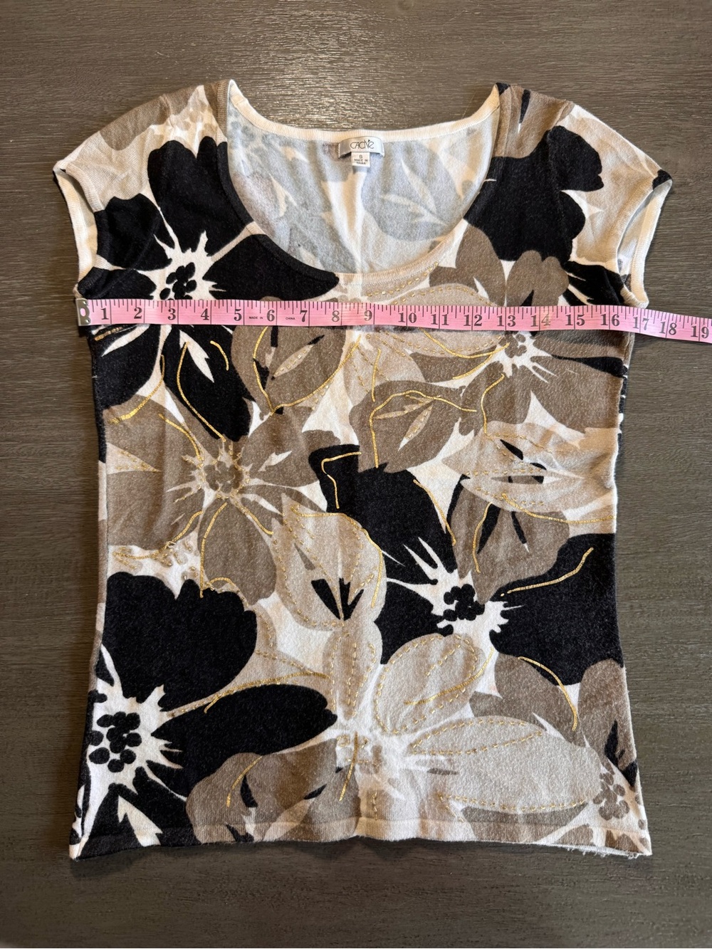 Vintage Floral Neutral Beaded Blouse TShirt Cache S - Picture 10 of 11